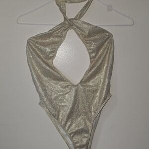 Gold Metallic Halter Swimsuit